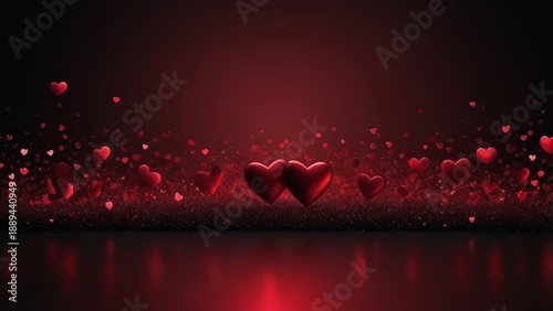 Minimal Dark Red Valentine Scene with Small Hearts