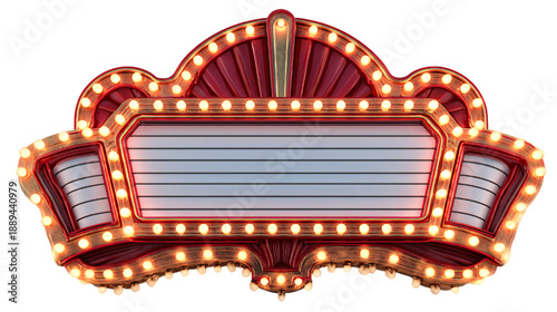 Isolated illuminated theater or cinema marquee sign with blank display area.