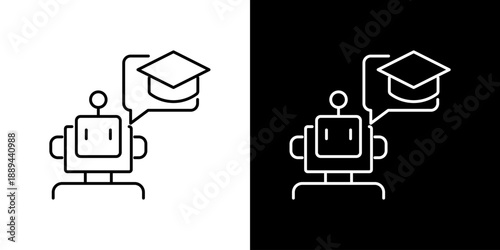 Single Icon of Digital Robot with Graduation Cap Symbolizing AI Education, Machine Learning, and Future Technology Knowledge