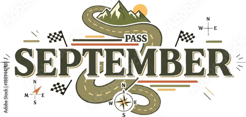 Snake navigating through a racing-themed landscape with mountains and compass elements
