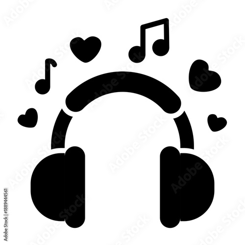 Hearts and Music Notes Around Headphones