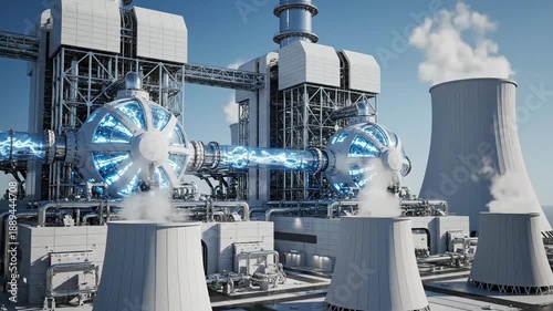 Advanced Nuclear Power Plant Generating Clean Energy with Cooling Towers.