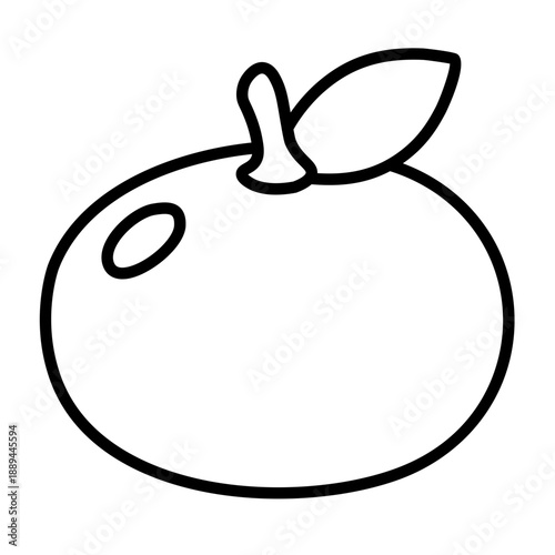 Simple Line Art Orange Fruit With Stem And Leaf Isolated On White Background