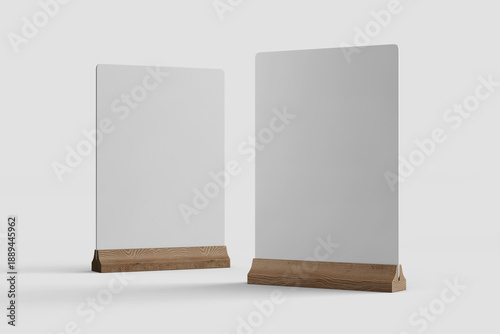 Schilderij op canvas two blank table tent card menu print display holder a5 paper size with wooden ba
