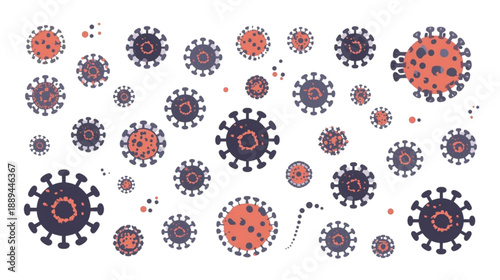 Abstract visualization of numerous microscopic viral particles, representing an infectious disease outbreak, contagion spread, or global health crisis with pathogens