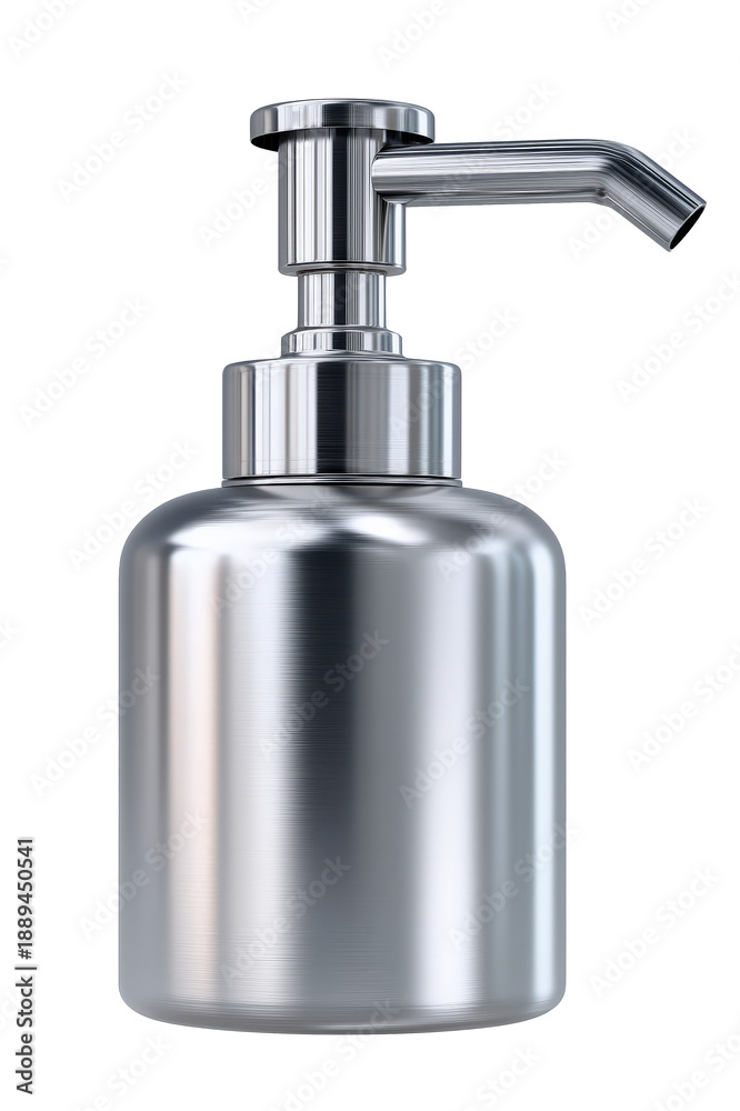 Obraz premium A sleek silver soap dispenser showcasing modern design, perfect for enhancing kitchen or bathroom decor.