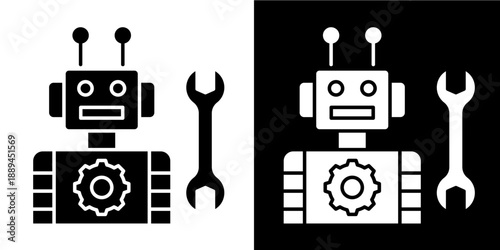 Robotics Icon Set White Glyph Style Collection