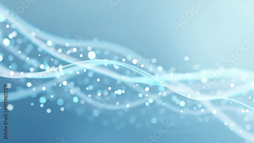 Serene waves of light blue particles flowing gently through the air with a soft blur effect from a close-up viewpoint capturing the tranquil scene