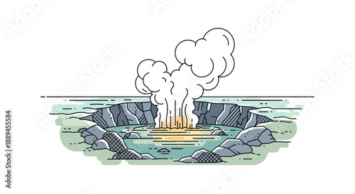 Volcanic Eruption with Smoke and Lava Bursting from Rocky Crater