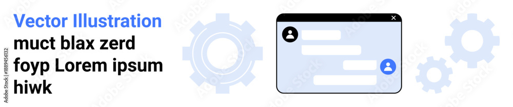 Obraz premium Communication platforms, technology tools, digital interaction, software development, teamwork, automation. Text chat interface with gear symbols. Communication platforms and technology tools concept