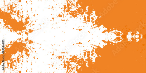 Abstract orange grunge wall backdrop with a textured rust pattern and watercolor paint splash design on an old weathered steel surface