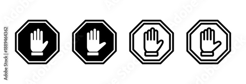 Stop icon vector illustration. stop road sign. hand stop sign and symbol. Do not enter stop red sign with hand