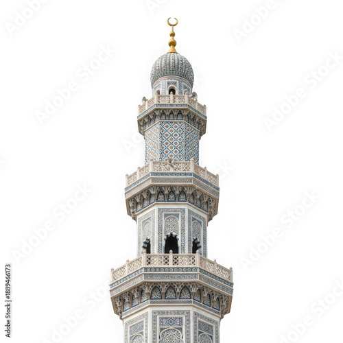 Intricate mosque minaret isolated on transparent background