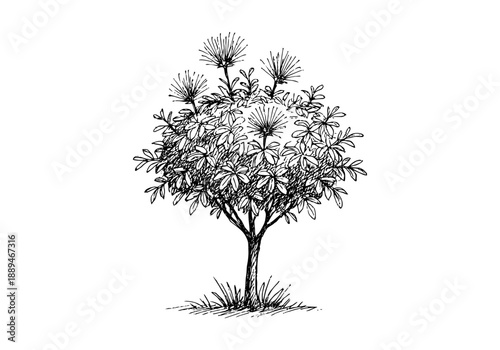 Calliandra Tree Plant Hand Drawn Illustration Vector by AZ for Books, Arts, Design and Decoration Graphic Asset