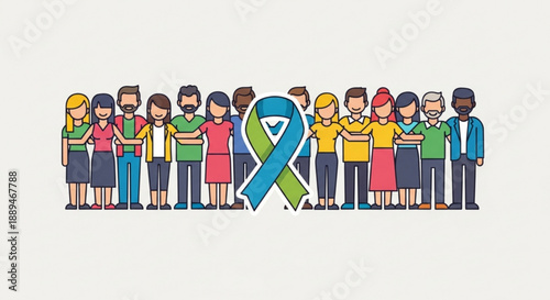 Diverse group of people standing united with awareness ribbon for support