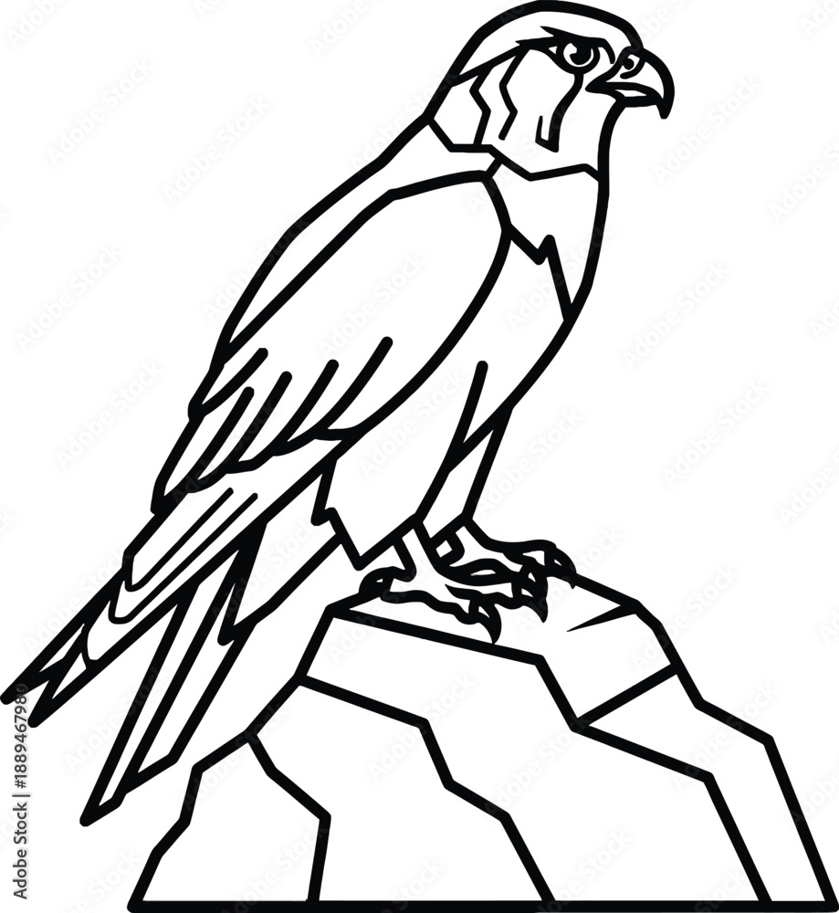 Obraz premium Black and White Illustration of Falcon Bird.