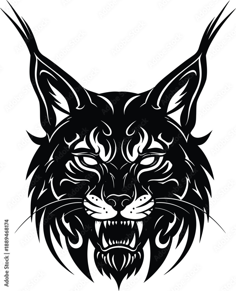 Obraz premium Black and White Lynx Head Illustration.