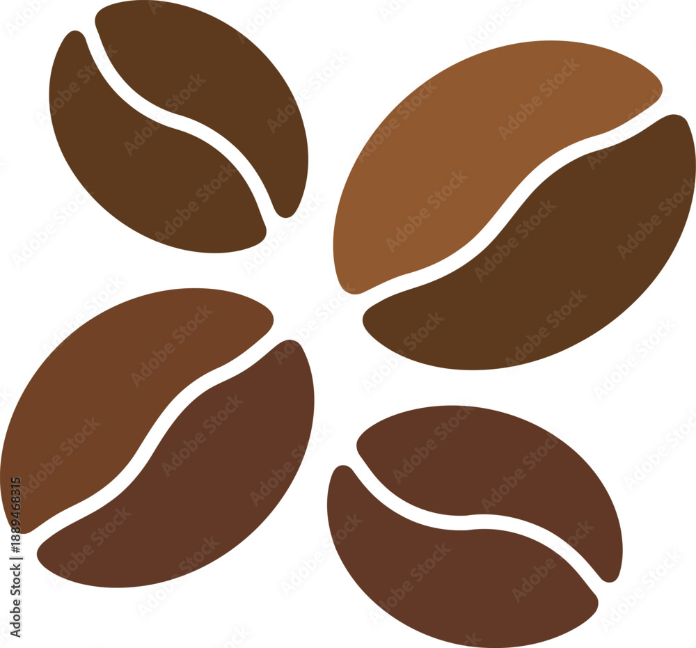 Obraz premium Coffee Beans Arrangement Illustration, Four Brown Seeds, Simple Vector Graphic, Cafe Concept