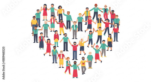 Diverse group of people forming a heart shape with hands together