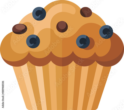 Blueberry Muffin Illustration with Chocolate Chips, Baked Goods, Sweet Pastry, Breakfast Food