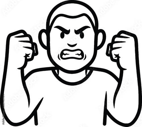 Angry Man Clenching Fists Cartoon Character.