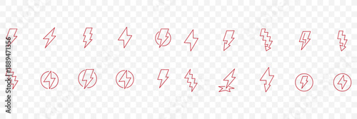 Vector lightning bolt icon set, Electric energy symbol, Power flash silhouette collection