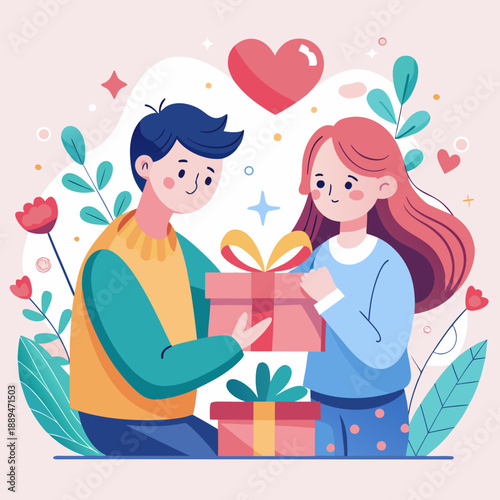 Valentine's Day-inspired gift. Tiny hearts flutter and dance. Conveying a message of love. Couple. Simple icon illustration.