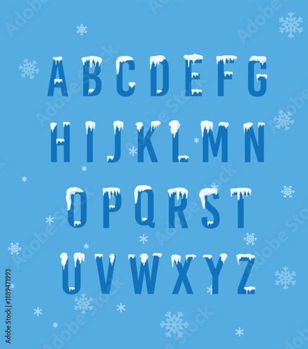 Set of alphabet with snow