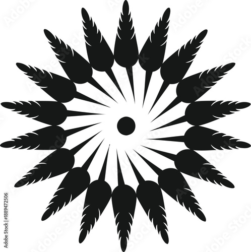 Black Feathers Forming Circular Pattern Around Center.