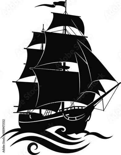 Black Silhouette of a Sailing Ship.