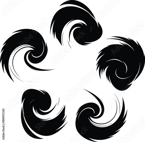 Black Swirling Shapes in Circular Pattern.