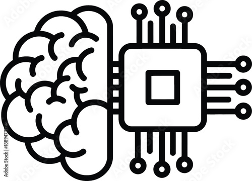 Brain Connected to Microchip Processor.