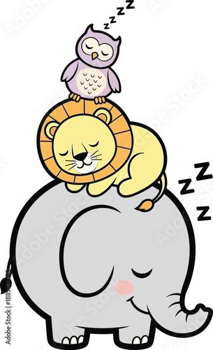 Cartoon Animals Sleeping on Each Other.