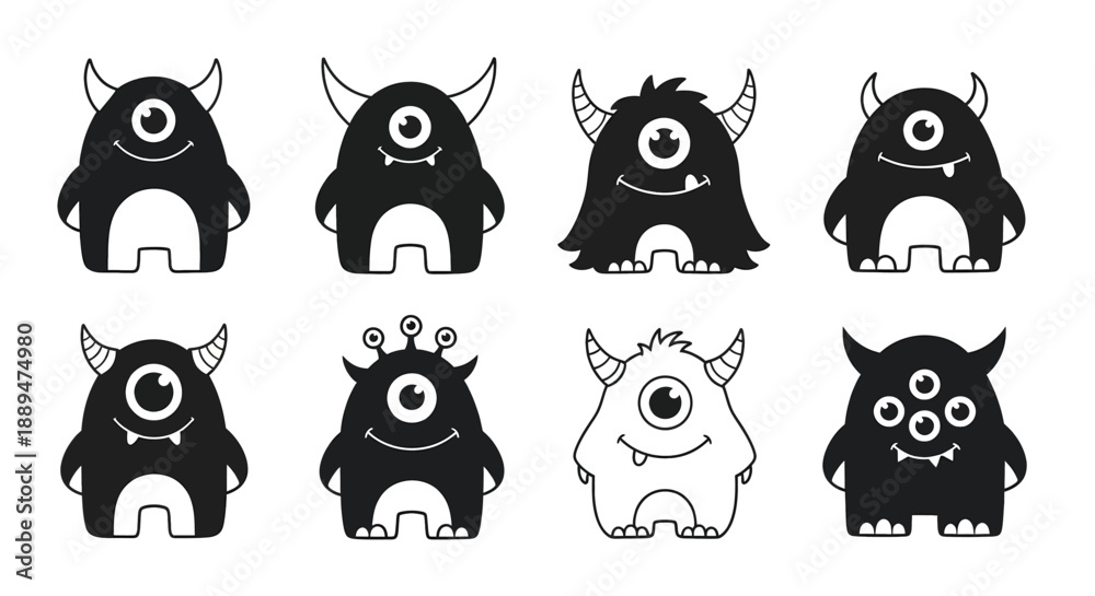 Fototapeta premium Cartoon Monsters with Various Facial Expressions.