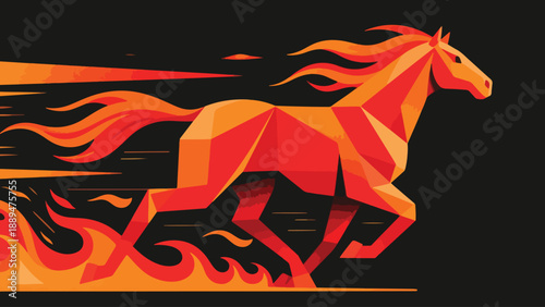 Illustration Of Fire Horse Racing With Wind And Flame Trails Vector Design Template