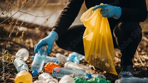 Person Collecting Plastic Waste in Nature