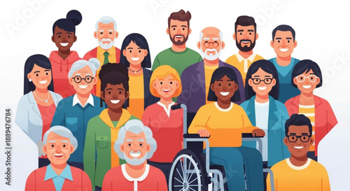 Diverse group of smiling adults and seniors together inclusive community multiracial friendship and togetherness