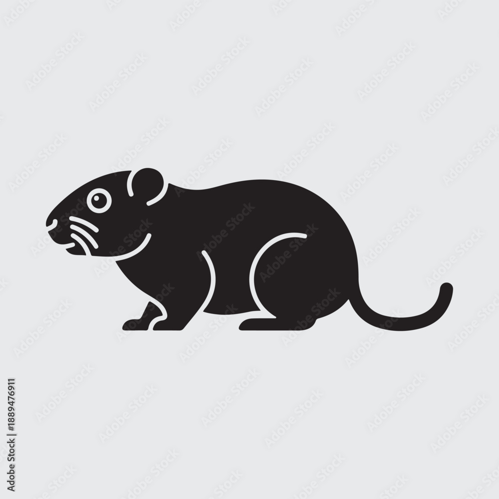 Fototapeta premium Illustrated Black Rat Silhouette Isolated on White Background