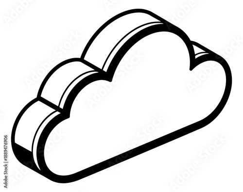 Isometric line art illustration of a cloud depicting a data storage concept for technology and computing