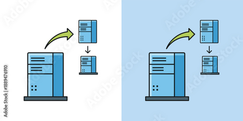 Data transfer between servers and devices depicted in a simple illustration on a contrasting background