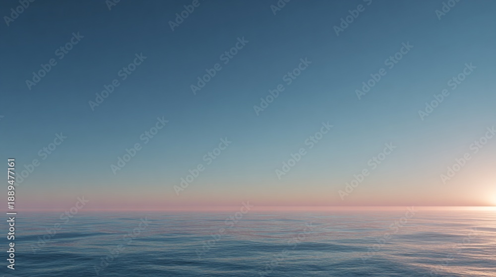 Obraz premium Serene Sunset Over Calm Ocean Water with Clear Sky Horizon View