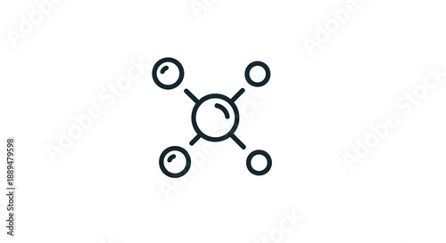 Minimalist Chemical Molecule Atomic Structure Line Icon, Isolated White Background.