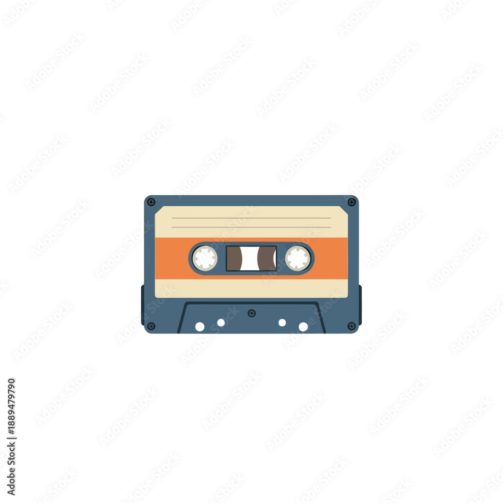 Fototapeta premium A vintage cassette tape on a plain white background viewed from the front