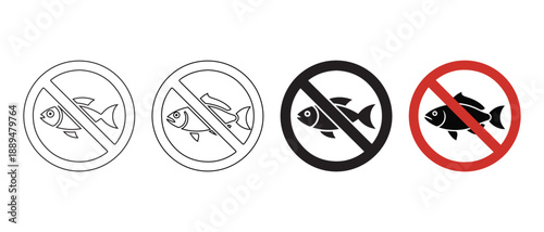 No Fishing Signs Icons and Symbols of Prohibition.