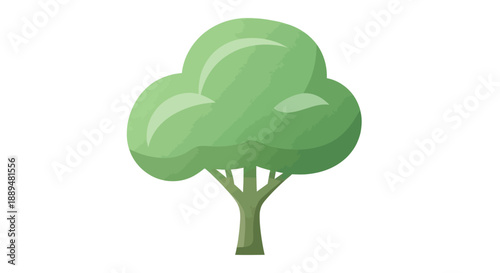 Simple Cartoon Style Green Tree Isolated on White Background