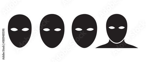 Anonymous Figures Silhouettes Facing Forward Isolated on White Background.