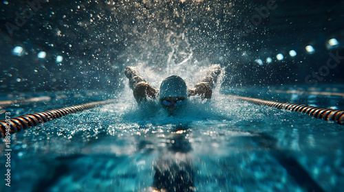 Wallpaper Mural Professional Cinematic Surface Level Shot Capturing Dynamic Swimmer in Action Underwater at a Swimming Pool Torontodigital.ca