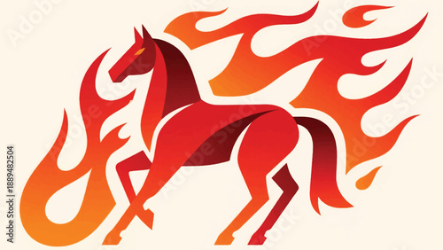 Illustration Of Fire Horse Silhouette With Fire Calligraphy Background Vector Design Template