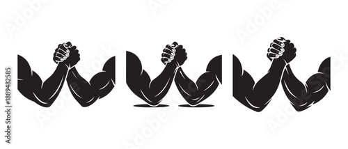 Arm Wrestling Competition, Strength Contest, Rivalry, Isolated on White Background.