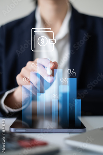 Photos Person focusing on increase income earning salary promotion banking saving inter